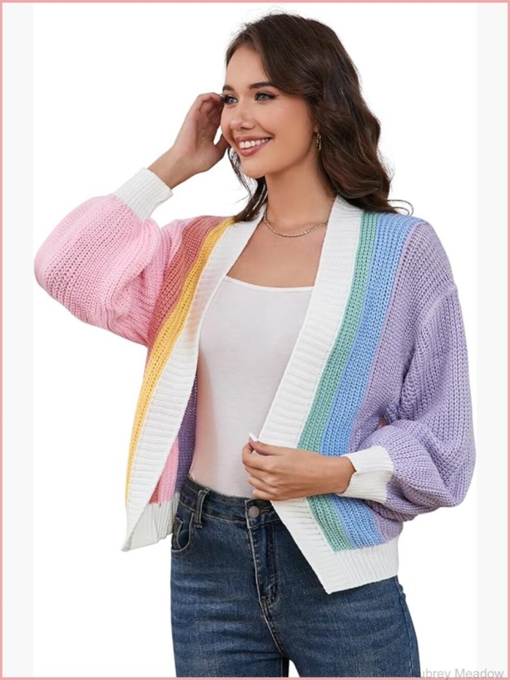 Color Block Open Front Cardigan Sweater Ribbed Knit Cropped